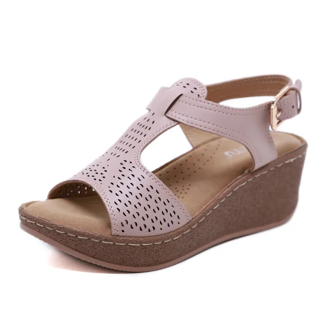 Wedge heel shoes ethnic style Bohemia style Pink - Shop at LoveMi