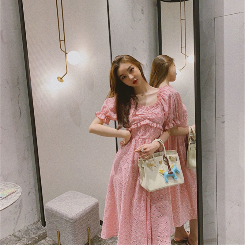 Dames Elegante Pof Mouw Flare Jurk