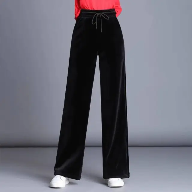 Gold velvet wide leg pants Black - Shop at LoveMi