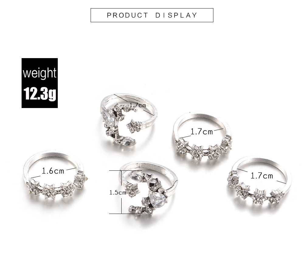 Diamond Set Ring Star Moon Crystal Ring