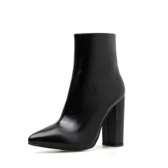 Women's boots with thick wood grain heels - Black - View 1