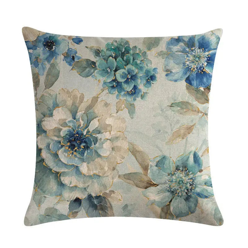 Blue style oil painting bird and flower pillow - 8 Style
