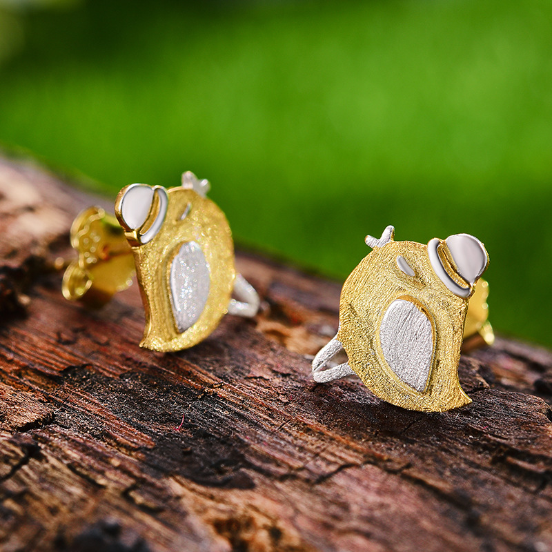 Cute hat bird sterling silver earrings