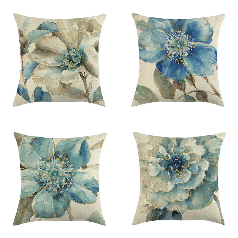 Blue style oil painting bird and flower pillow