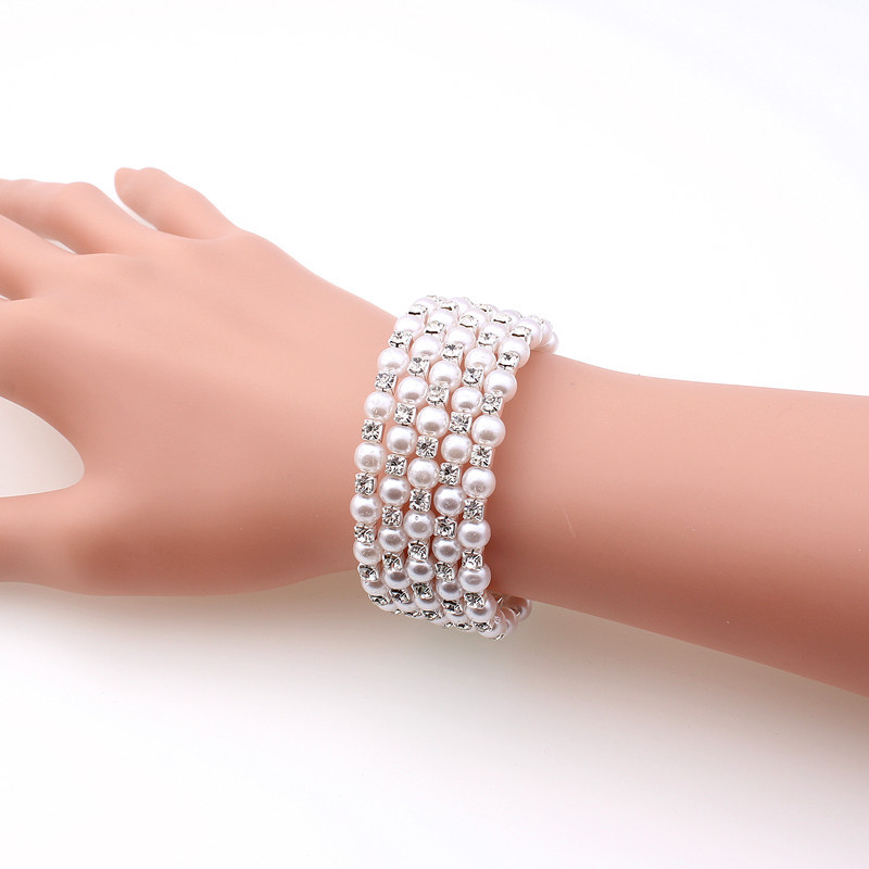 Pearl rhinestone winding spiral bracelet