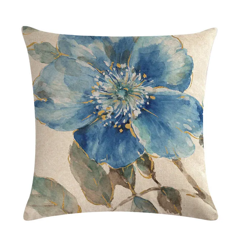 Blue style oil painting bird and flower pillow - 5 Style