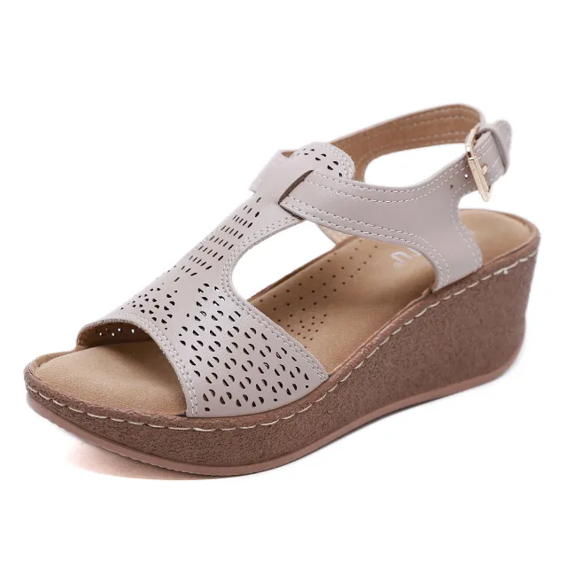 Wedge heel shoes ethnic style Bohemia style Apricot - Shop at LoveMi