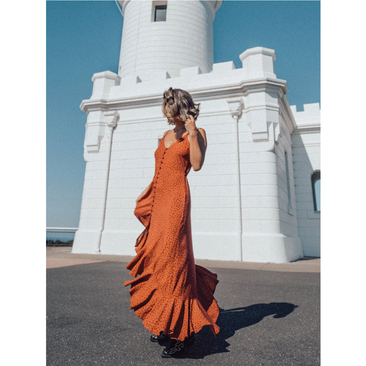 Printed single-breasted sling long dress