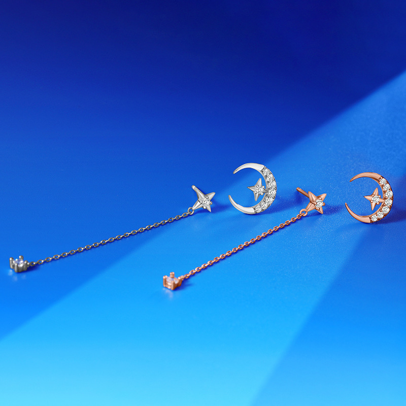 S925 sterling silver star and moon earrings