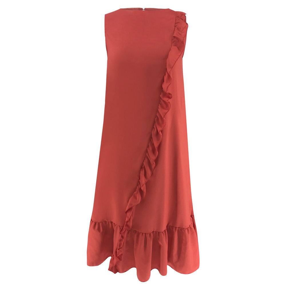 Solid color ruffled characteristic dress
