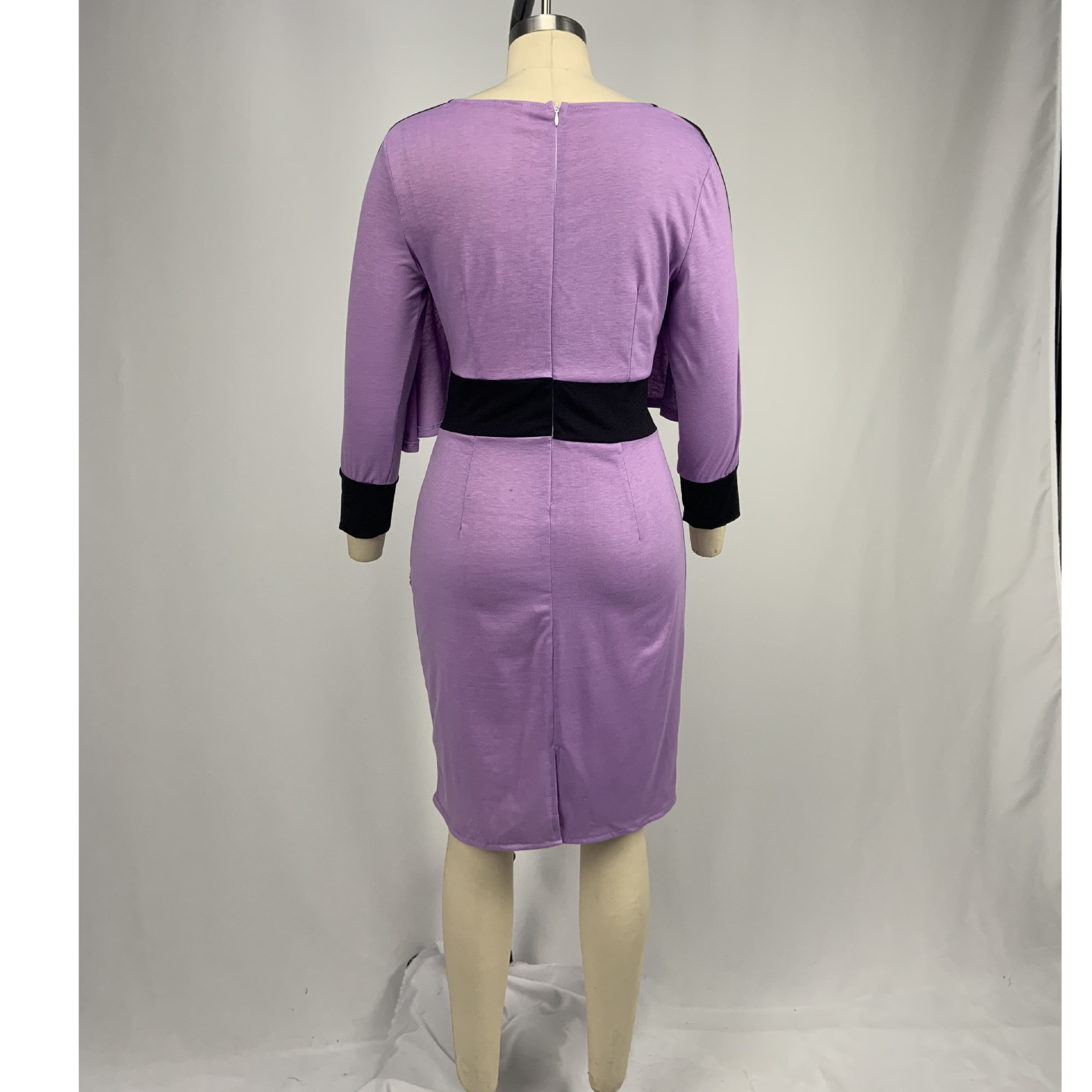 Fake two contrast color bag hip evening dress