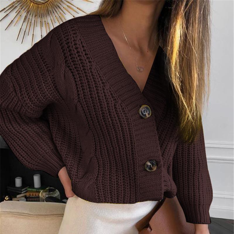 Button sweater coat women loose thick wool twist knit sweater
