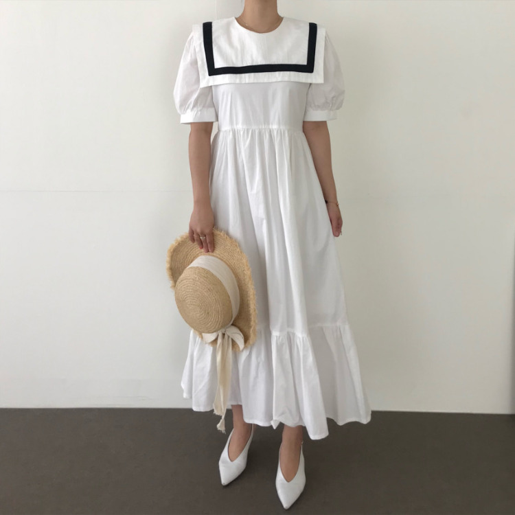 Navy collar loose dress