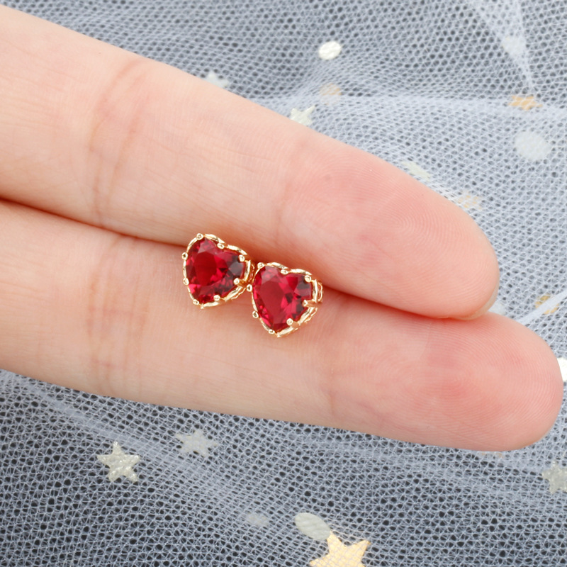 Burgundy Love Heart Stud Earrings