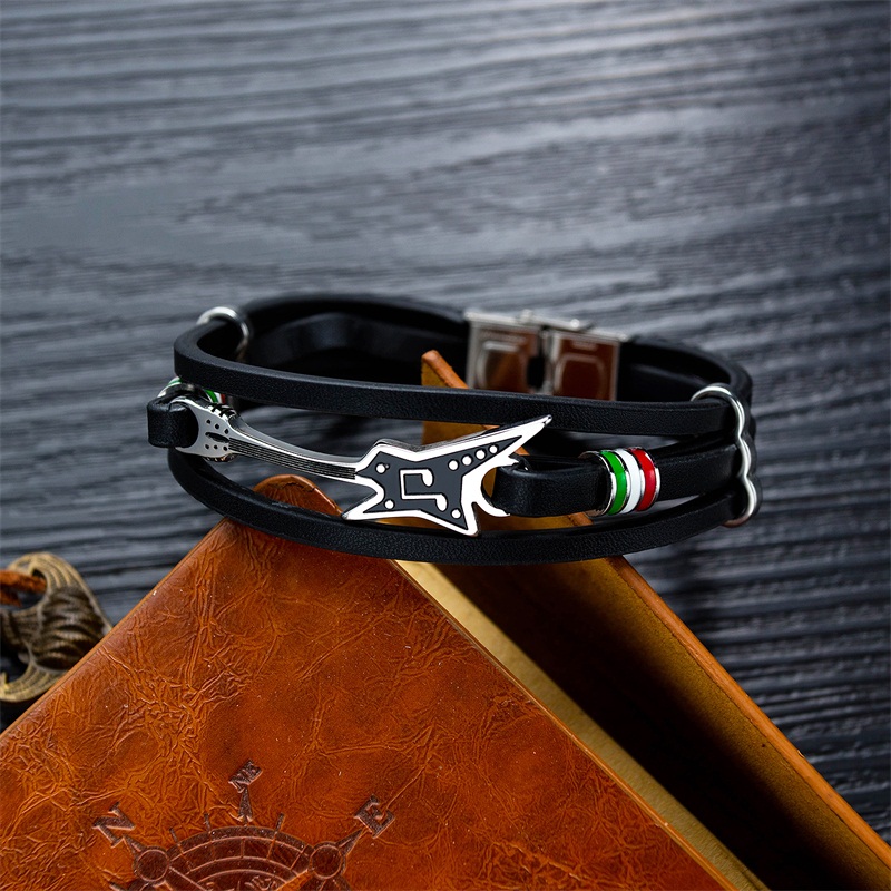 Rock electric guitar leather bracelet