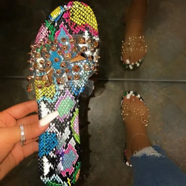 Rivet rhinestone flat slippers Snake Pattern 36 - Shop at LoveMi