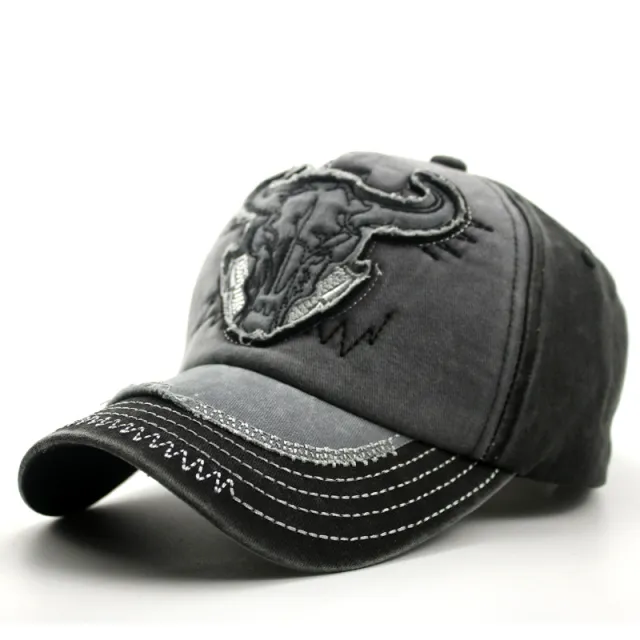 Washed Bull Head Baseball Cap Black - Shop at LoveMi