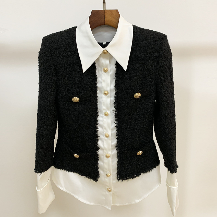 Stitching lion button shirt jacket jacket Black - Shop at LoveMi