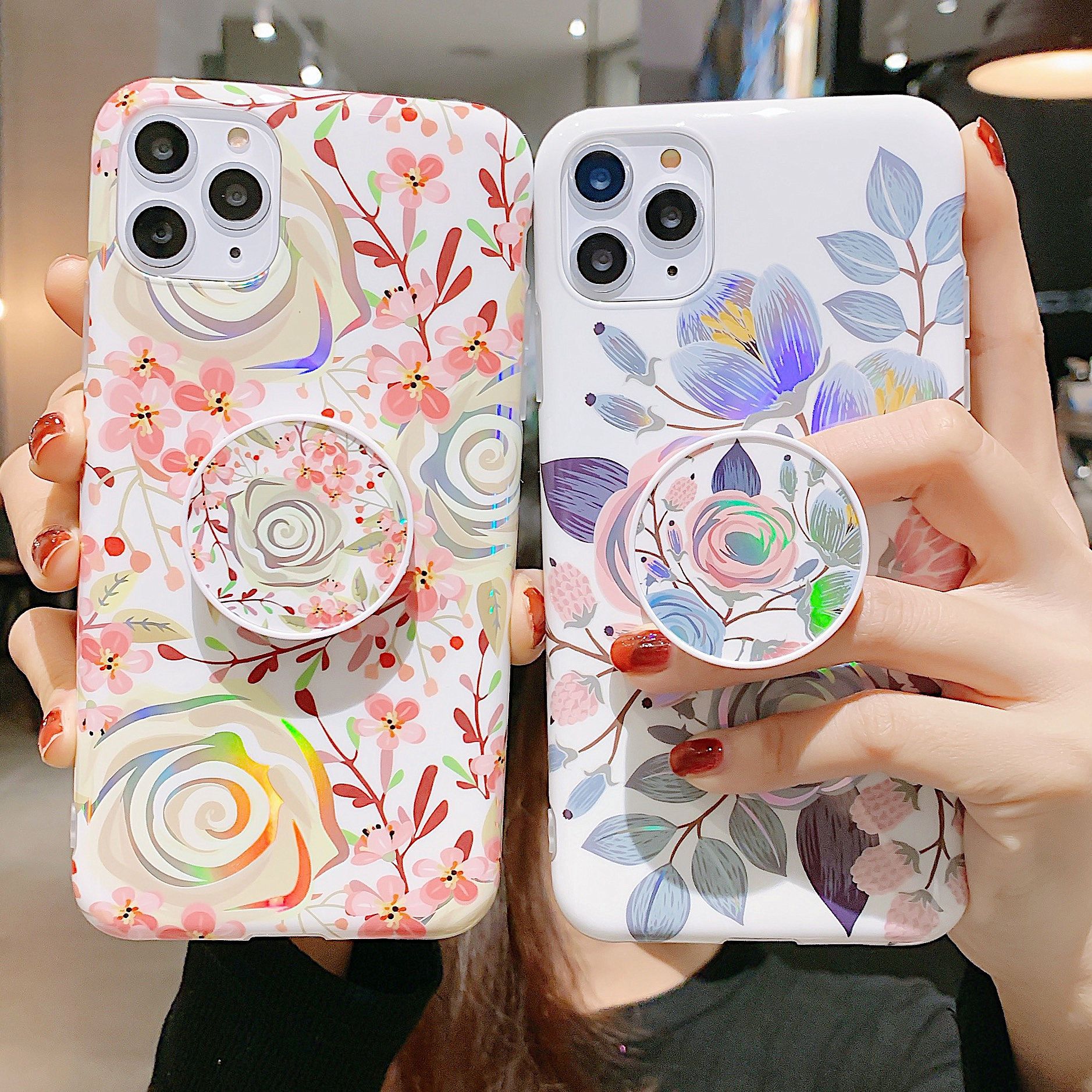 Laser colorful flower language bracket phone case