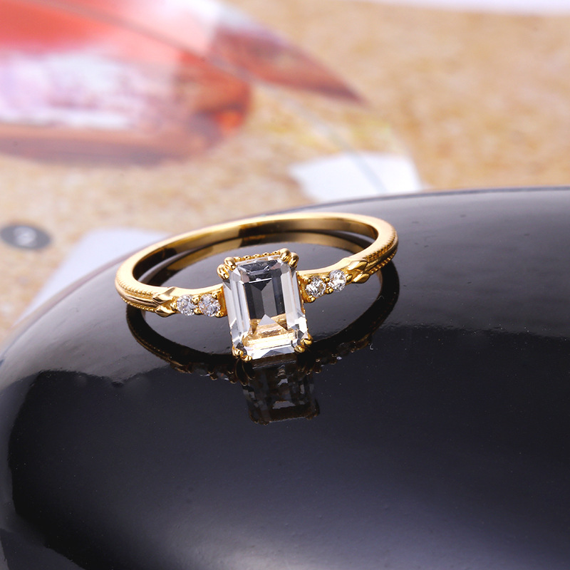 Square white crystal ring