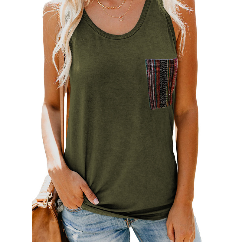 Women's Casual Round Neck Pocket Plaid Top