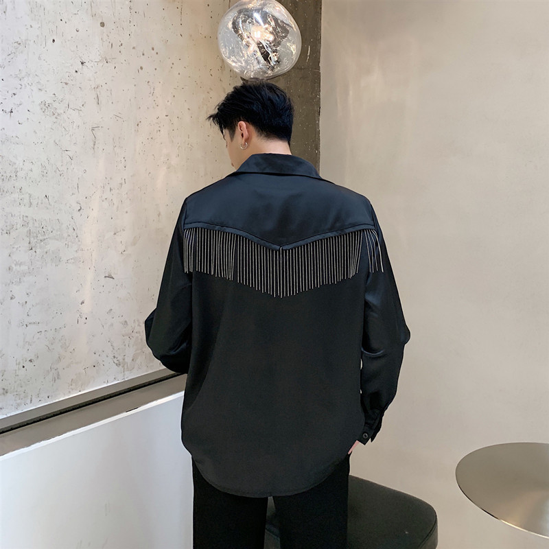 Satin long sleeve tassel shirt