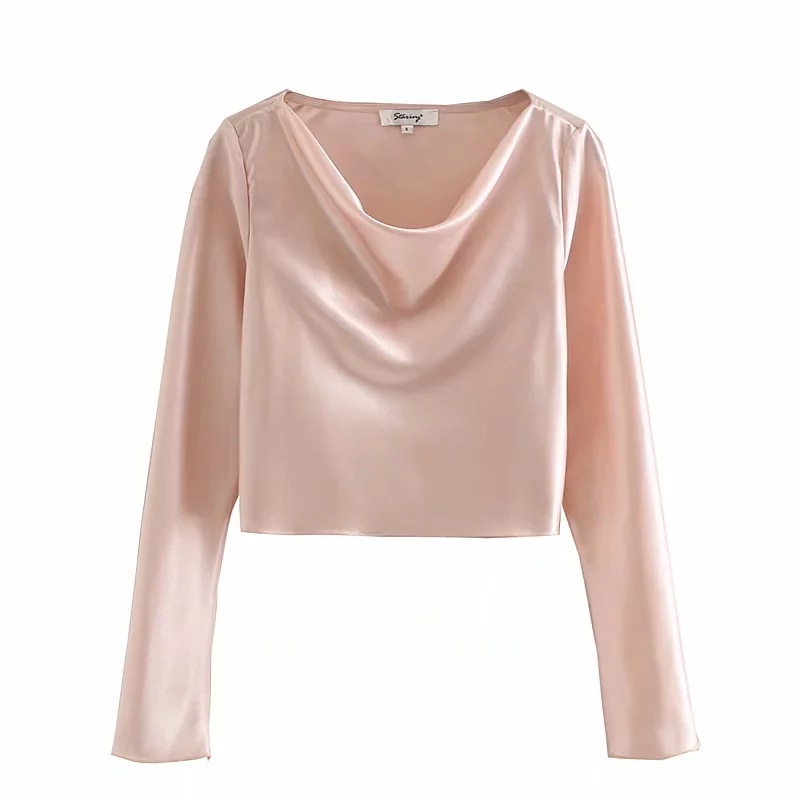 Long sleeve short T-shirt + satin skirt casual suit
