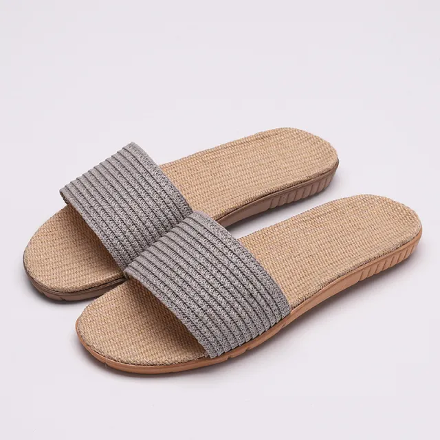 Solid color linen slippers non slip sandals and slippers Grey - Shop at LoveMi