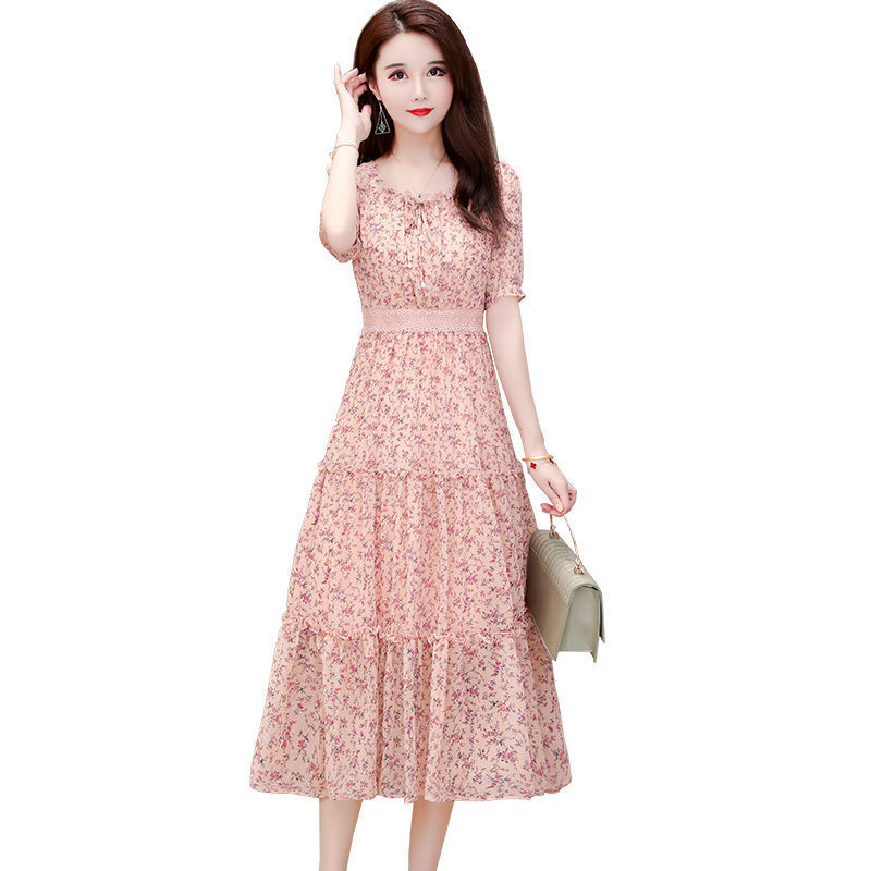 V-neck lace and waist floral skirt