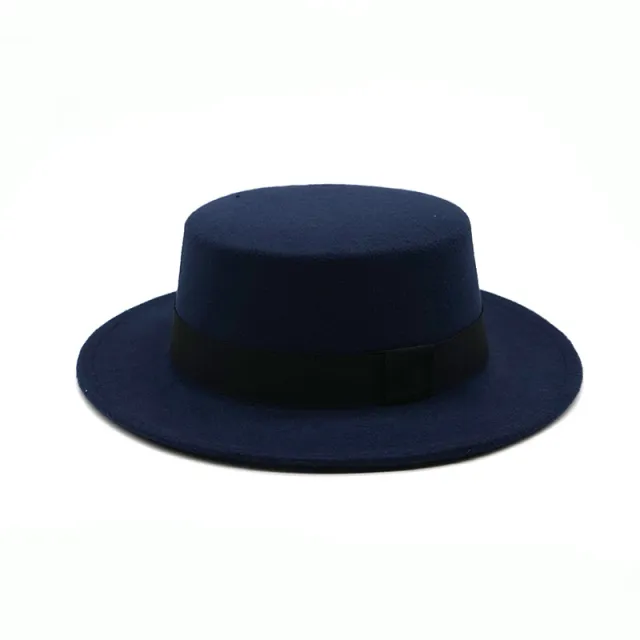 Spring and autumn big flat brim woolen warm hat Navy - Shop at LoveMi