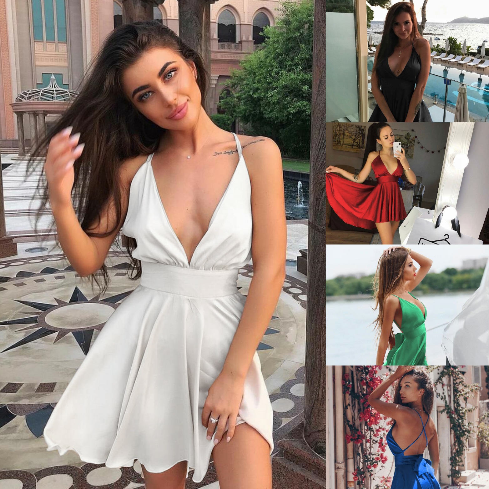 V-neck dress with suspenders