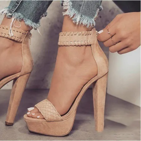 Stiletto high heel braided sandals Khaki - Shop at LoveMi