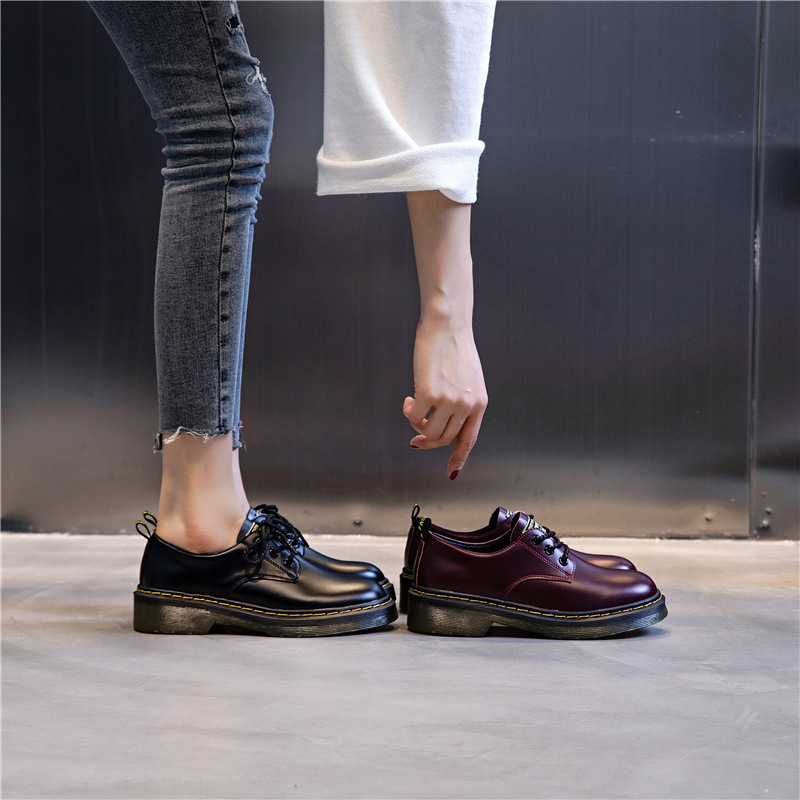 Winter thick-soled season British style leather women's shoes