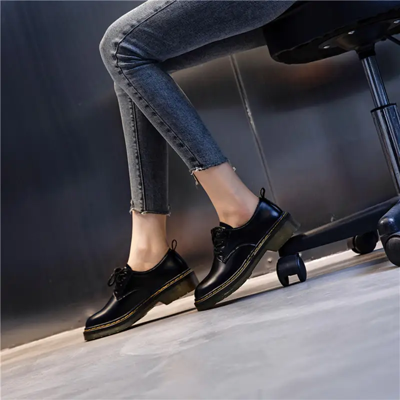 Winter thick-soled season British style leather women's shoes