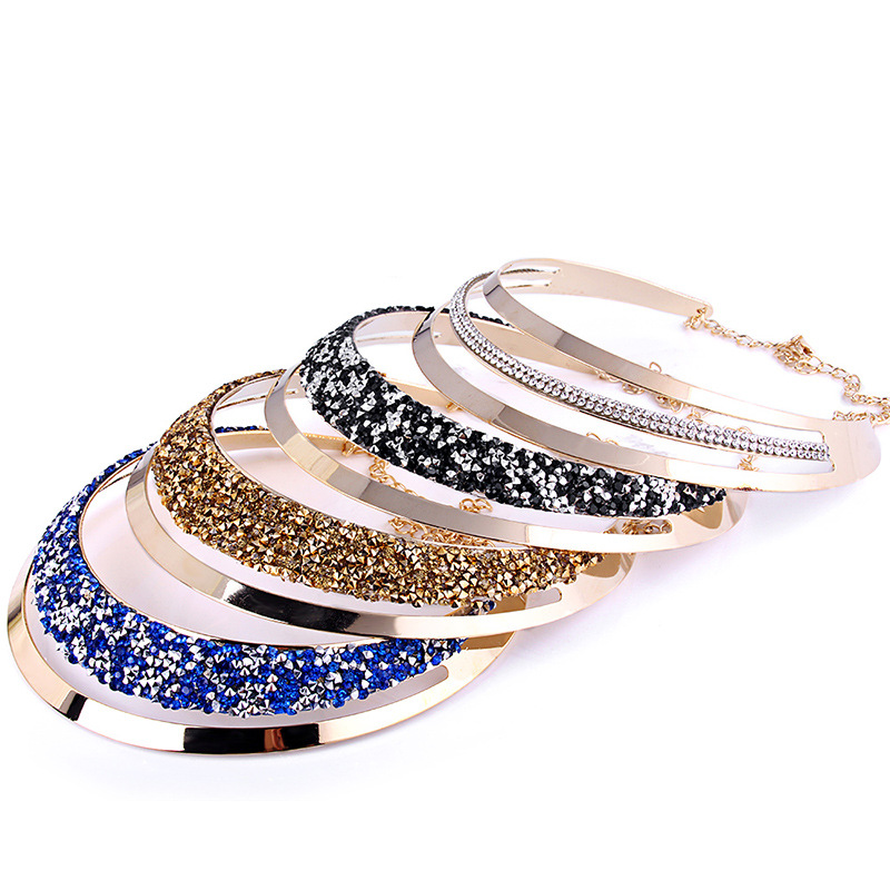 Shining rhinestone gold multilayer collar
