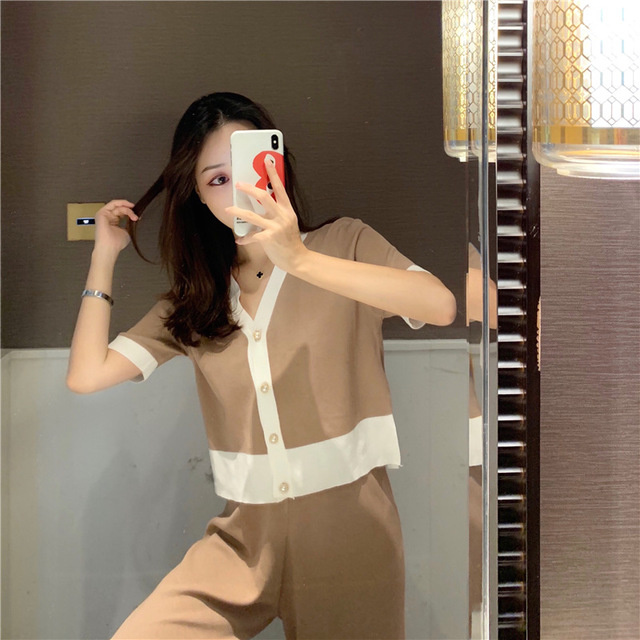 Black and white color matching small fragrance knit suit