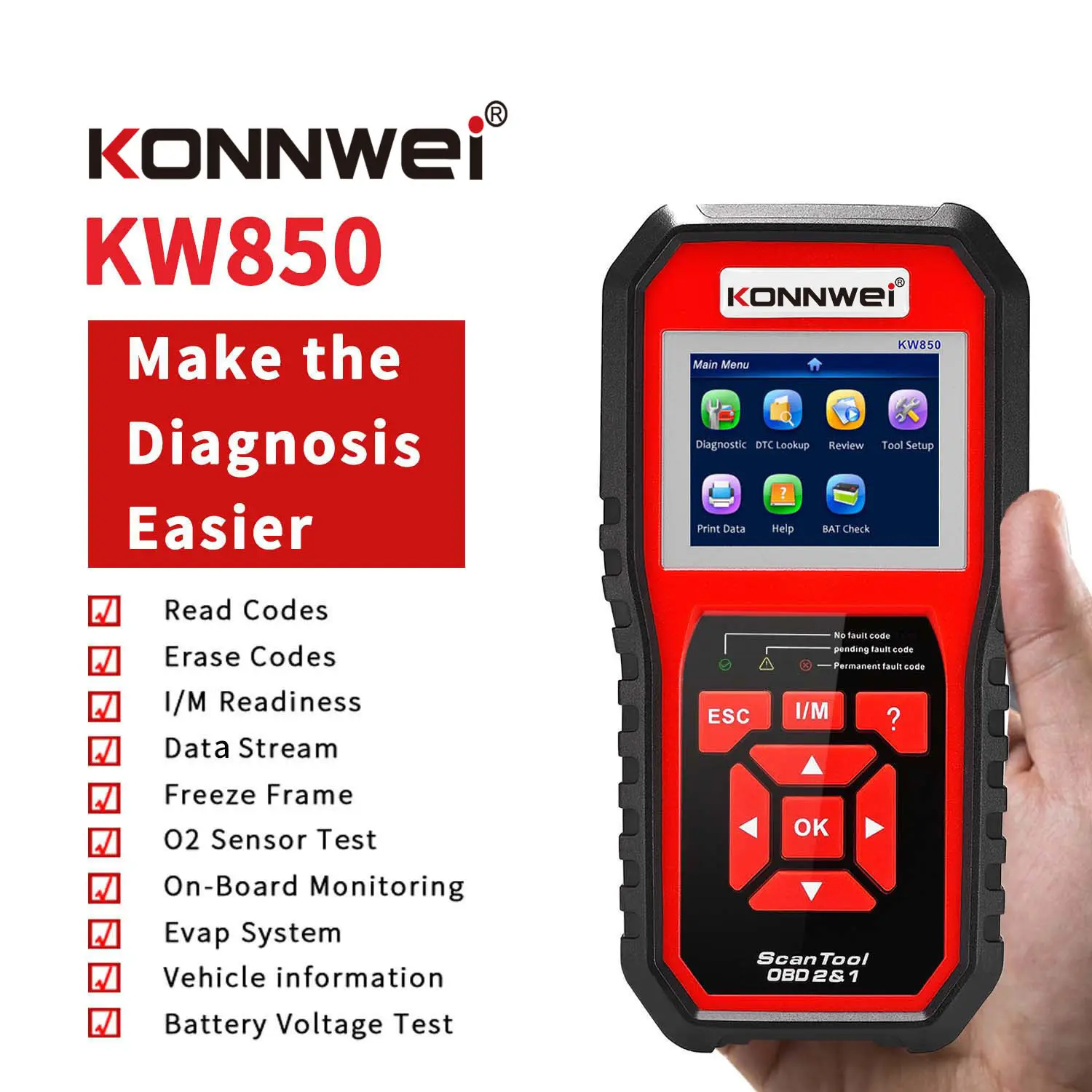 KW850 OBD2 CAN BUS Code Reader car