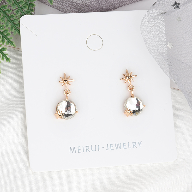 Hexagonal star round glass earrings