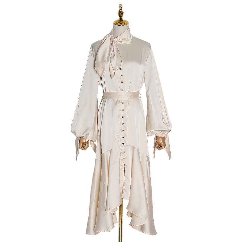 Irregular ruffled dress with tie hem