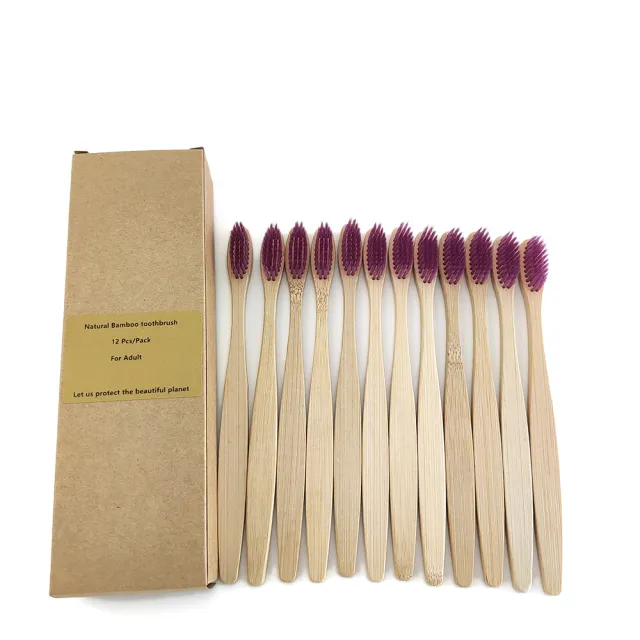12 Bamboo charcoal environmentally friendly toothbrushes Purple - Shop at LoveMi