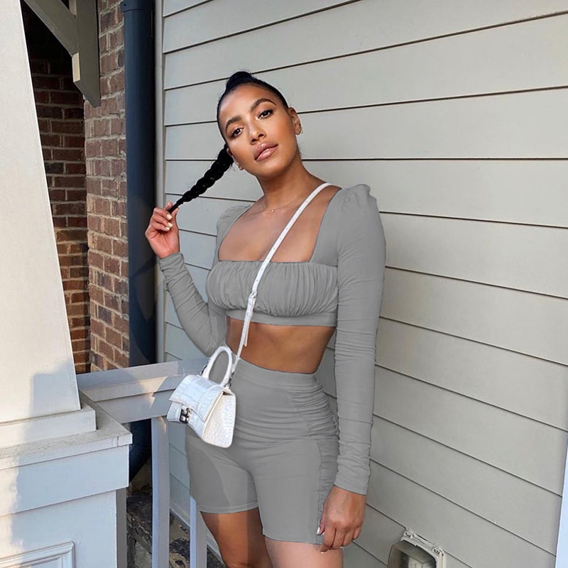 Shirred Long Sleeve Shorts Tracksuit