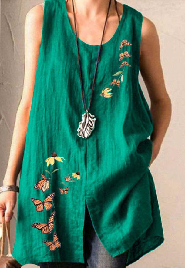 Printed sleeveless vest