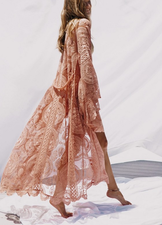 European and American vacation lace long cardigan