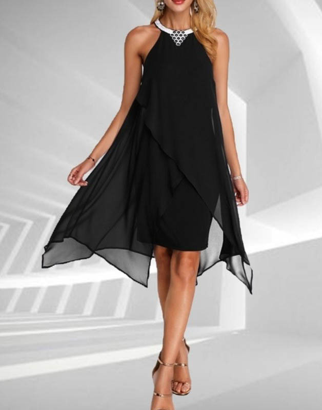 Asymmetric double-knee chiffon dress