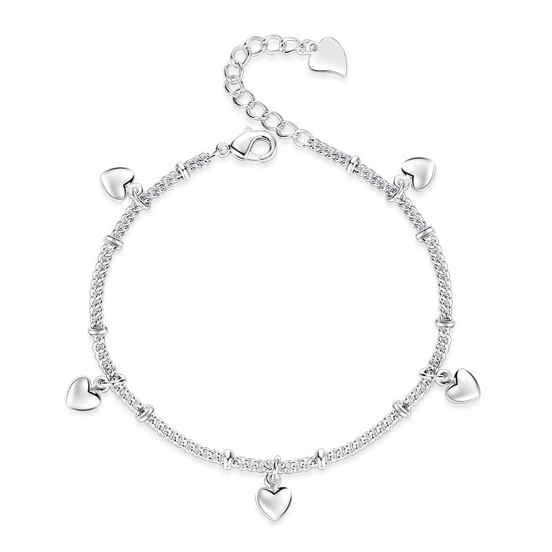 925 Silver Women's Heart to Heart Rhinestone Love Bracelet