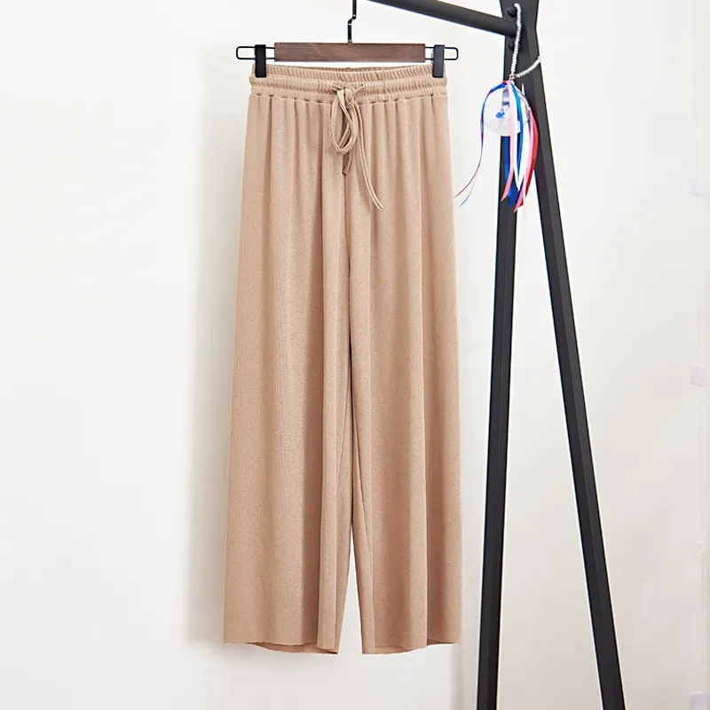 Ice silk high waist wide leg pants - Brown