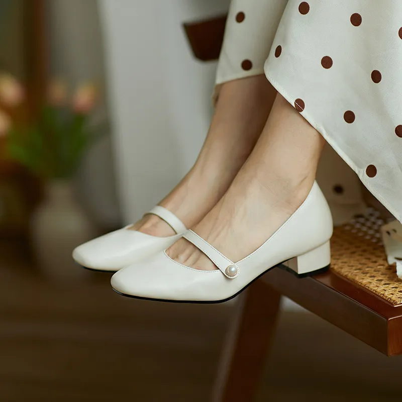 Thick heel women's shoes - Beige
