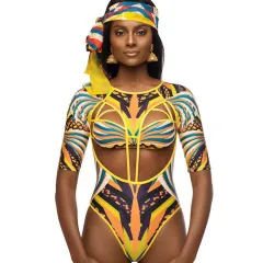 Digital print one-piece bikini - Yellow - View 1