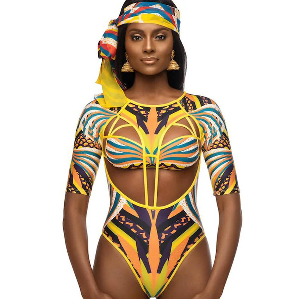 Digital print one-piece bikini - Yellow