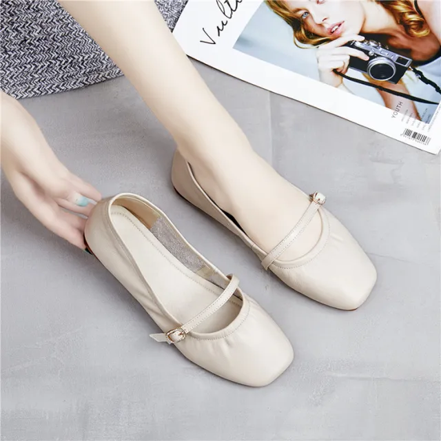 Small leather shoes Korean retro grandma shoes Beige - Shop at LoveMi